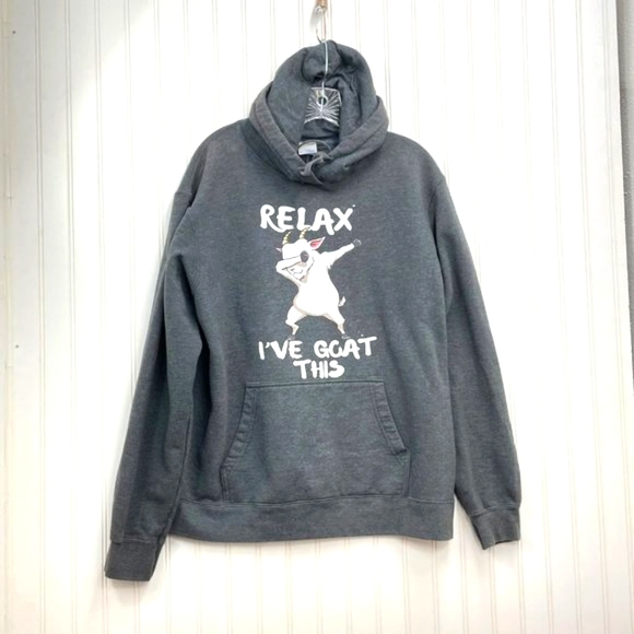 Port and Co. Hoodie Pullover Dark Grey Size L " Relax I've Goat This " - Picture 2 of 14